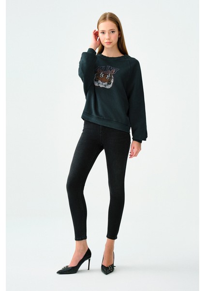 Kadın Skinny Fit Pantolon Yüksek Bel %91 Pamuklu Natalie Modeli Siyah