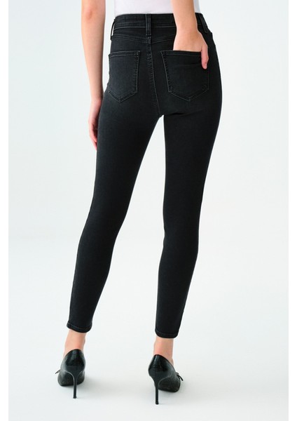 Kadın Skinny Fit Pantolon Yüksek Bel %91 Pamuklu Natalie Modeli Siyah modelleri