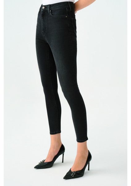 Kadın Skinny Fit Pantolon Yüksek Bel %91 Pamuklu Natalie Modeli Siyah fırsatları
