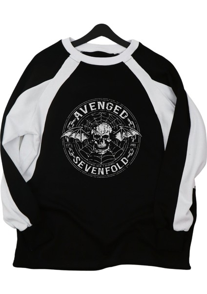 Unisex Avenged Sevenfold Baskılı Kapüşonsuz Sweatshirt, Oversize Bisiklet Yaka Rock Band Sweatshirt