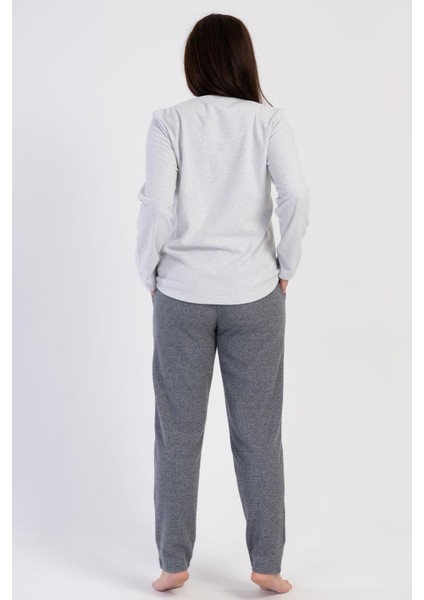 Kadın Büyük Beden Jakarlı Uzun Kol Gri Pijama Takım C9T2N0O204