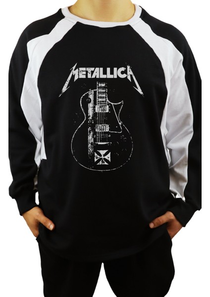 Unisex Metallica Baskılı Kapüşonsuz Sweatshirt, Oversize Bisiklet Yaka Rock Band Baskılı Sweatshirt
