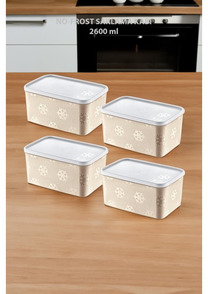 4'Lü Set No Frost Saklama Kabı Latte 2600 ML