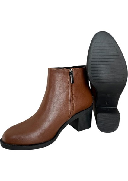 Kadın Kısa Topuklu Fermuarlı Kadın Bot (7 Cm) TABA