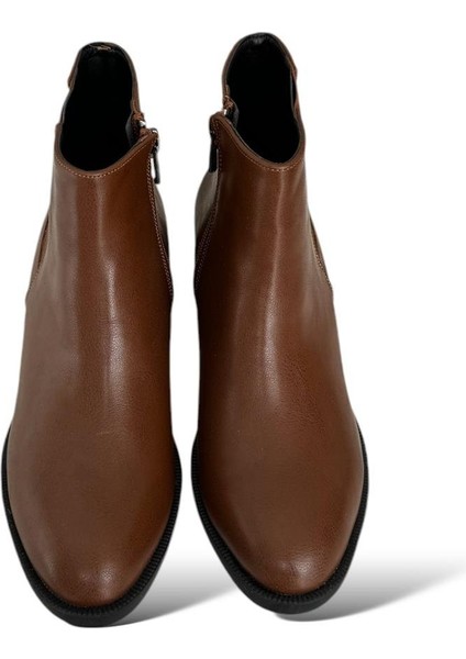 Kadın Kısa Topuklu Fermuarlı Kadın Bot (7 Cm) TABA