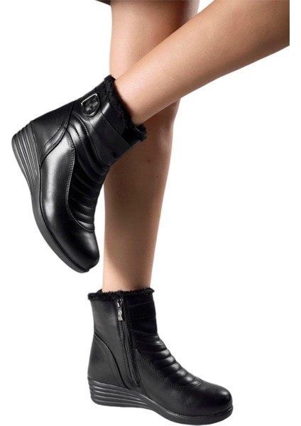 Kadın Fermuarlı Kürklü Soğuk Geçirmez Hafif Kaydırmaz Taban Bot (36-42 Numara) Siyah fiyatları