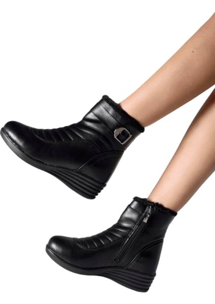 Kadın Fermuarlı Kürklü Soğuk Geçirmez Hafif Kaydırmaz Taban Bot (36-42 Numara) Siyah indirimleri