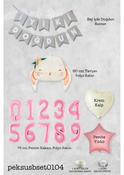 Pembe Soft Renkler Iyi Ki Doğdun Banner Pembe Yaş Balon Tavşan Doğum Günü Balon Seti fiyatları