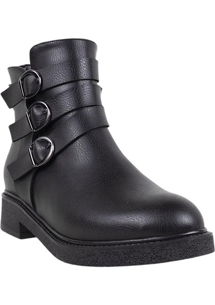 Kemerli Fermuarlı Kadın Bot SİYAH