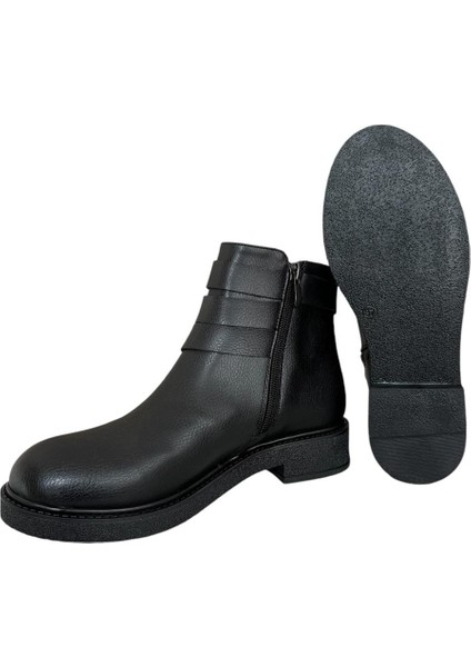 Kemerli Fermuarlı Kadın Bot SİYAH