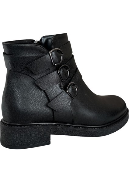 Kemerli Fermuarlı Kadın Bot SİYAH
