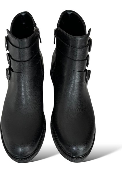 Kemerli Fermuarlı Kadın Bot SİYAH