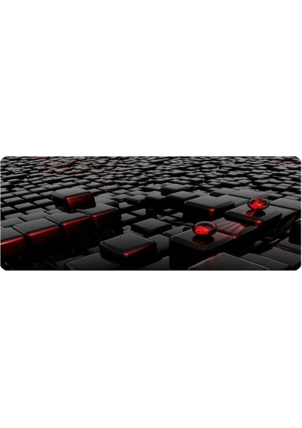 ALKESE 70X30 cm Redblack Desenli Dikişli Kaydırmaz Tabanlı Oyuncu Mouse Pad