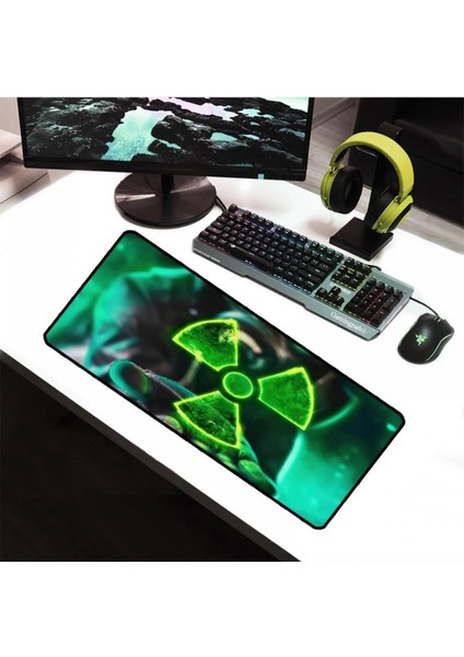 ALKESE 70X30 cm Radio Active Desenli Dikişli Kaydırmaz Tabanlı Oyuncu Mouse Pad