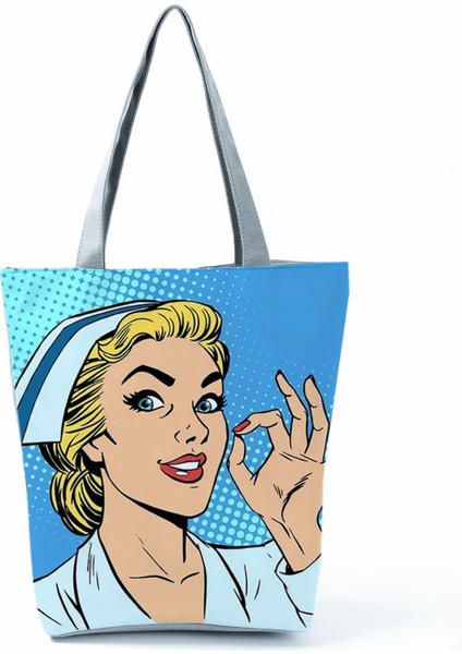 Lingyinteng Hemşire Kalp Diş Işareti Özelleştirilmiş Eco Shopper Kadın Çantası Rahat Seyahat Çantası Omuz Çantası Polyester Tote Çanta Estetik (Yurt Dışından)