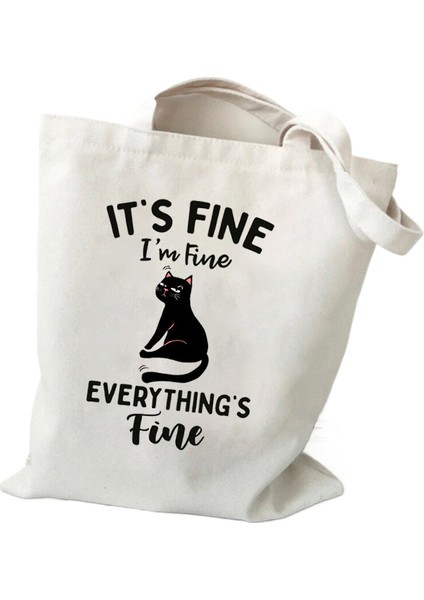 Lingyinteng Kadın Tote Çanta Bu Güzel Ben Ince Baskı Kanvas Alışveriş Çantası Karikatür Harajuku Kedi Kadın Işe Gidiş-Dönüş Çantası Tote Çanta (Yurt Dışından)