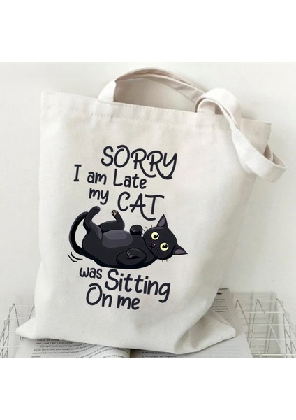 Lingyinteng Kadın Tote Çanta Bu Güzel Ben Ince Baskı Kanvas Alışveriş Çantası Karikatür Harajuku Kedi Kadın Işe Gidiş-Dönüş Çantası Tote Çanta (Yurt Dışından)