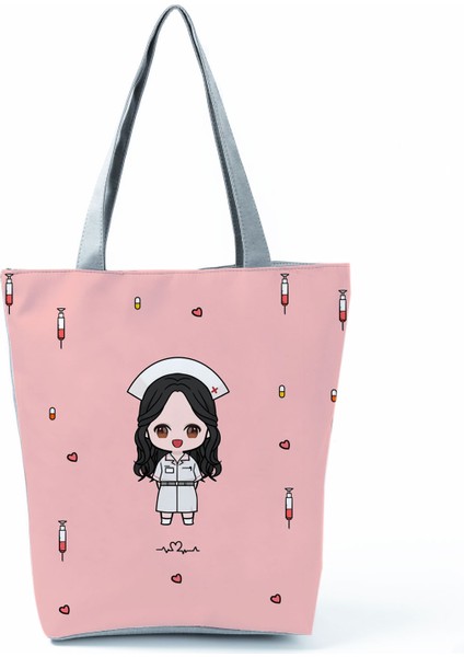 Lingyinteng Hemşire Kalp Diş Işareti Özelleştirilmiş Eco Shopper Kadın Çantası Rahat Seyahat Çantası Omuz Çantası Polyester Tote Çanta Estetik (Yurt Dışından)