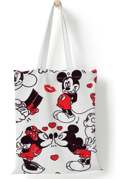 Lingyinteng Disney Kadın Tote Çanta Mickey Mouse Lilo ve Dikiş Kanvas Tote Büyük Kapasiteli Alışveriş Çantası Kız Omuz Çantası (Yurt Dışından)