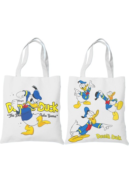 Lingyinteng Mickey Mouse Donald Duck Öğrenci Kanvas Kadın Omuz Taşınabilir Çok Yönlü Basit Edebi Alışveriş Kanvas Çanta (Yurt Dışından)