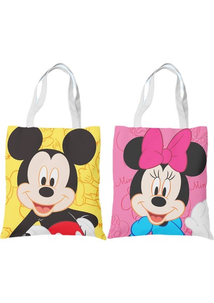 Lingyinteng Mickey Mouse Donald Duck Öğrenci Kanvas Kadın Omuz Taşınabilir Çok Yönlü Basit Edebi Alışveriş Kanvas Çanta (Yurt Dışından)