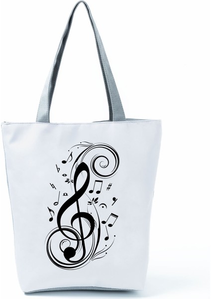 Lingyinteng Yeni Müzik Sembolü Baskılı Omuz Çantası, Modaya Uygun Piyano Anahtarlı Debriyaj, Taşınabilir Büyük Kapasiteli Tote Çanta (Yurt Dışından)
