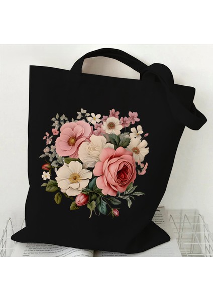 Lingyinteng Omuz Çantası Kır Çiçeği Kanvas Tote Çanta Kadınlar Için Papatya Gül Lavanta Alışveriş Çantası Öğrenci Botanik Tarzı Kadın Yeniden Kullanılabilir Tote Çanta (Yurt Dışından)