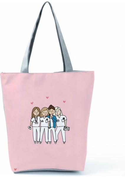 Lingyinteng Hemşire Kalp Diş Işareti Özelleştirilmiş Eco Shopper Kadın Çantası Rahat Seyahat Çantası Omuz Çantası Polyester Tote Çanta Estetik (Yurt Dışından)