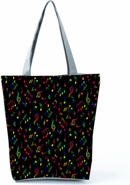 Lingyinteng Yeni Müzik Sembolü Baskılı Omuz Çantası, Modaya Uygun Piyano Anahtarlı Debriyaj, Taşınabilir Büyük Kapasiteli Tote Çanta (Yurt Dışından)