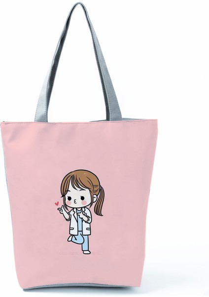 Lingyinteng Hemşire Kalp Diş Işareti Özelleştirilmiş Eco Shopper Kadın Çantası Rahat Seyahat Çantası Omuz Çantası Polyester Tote Çanta Estetik (Yurt Dışından)