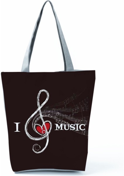 Lingyinteng Yeni Müzik Sembolü Baskılı Omuz Çantası, Modaya Uygun Piyano Anahtarlı Debriyaj, Taşınabilir Büyük Kapasiteli Tote Çanta (Yurt Dışından)