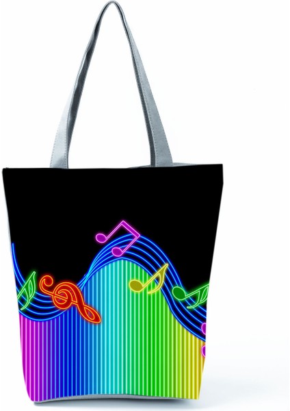 Lingyinteng Yeni Müzik Sembolü Baskılı Omuz Çantası, Modaya Uygun Piyano Anahtarlı Debriyaj, Taşınabilir Büyük Kapasiteli Tote Çanta (Yurt Dışından)