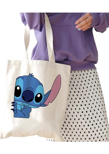 Lingyinteng Y2K Disney Dikişli Tote Shopper Kanvas Çanta Eko Lilo ve Dikiş Alışveriş Çantası Kadın Tote Harajuku Kadın (Yurt Dışından)