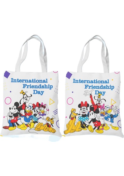 Lingyinteng Mickey Mouse Donald Duck Öğrenci Kanvas Kadın Omuz Taşınabilir Çok Yönlü Basit Edebi Alışveriş Kanvas Çanta (Yurt Dışından)