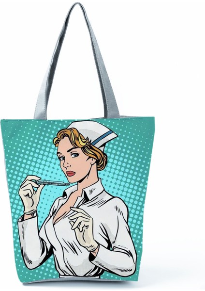 Lingyinteng Hemşire Kalp Diş Işareti Özelleştirilmiş Eco Shopper Kadın Çantası Rahat Seyahat Çantası Omuz Çantası Polyester Tote Çanta Estetik (Yurt Dışından)
