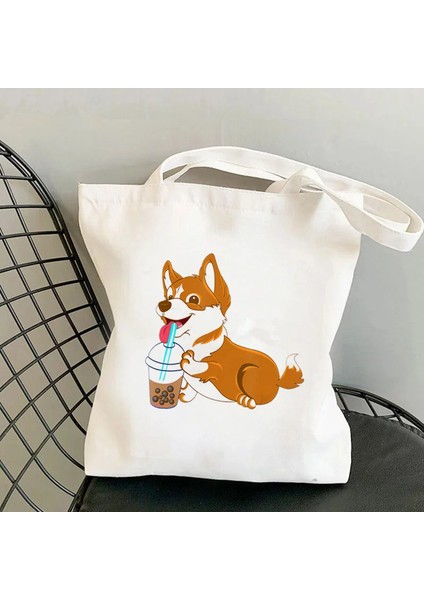 Lingyinteng Karikatür Eğlenceli Kawaii Sanat Baskı Çanta Omuzdan Askili Çanta Rahat Alışveriş Kız Çanta Kadın Kanvas Çanta (Yurt Dışından)