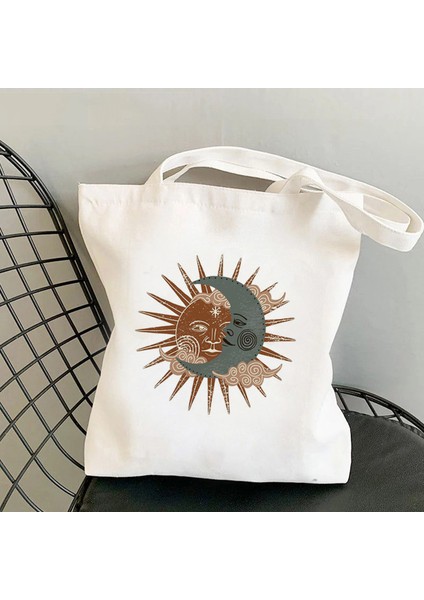 Lingyinteng Güneş ve Ay Baskılı Kanvas Çanta Harajuku Omuz Çantası El Alışveriş Çantası (Yurt Dışından) fiyatları