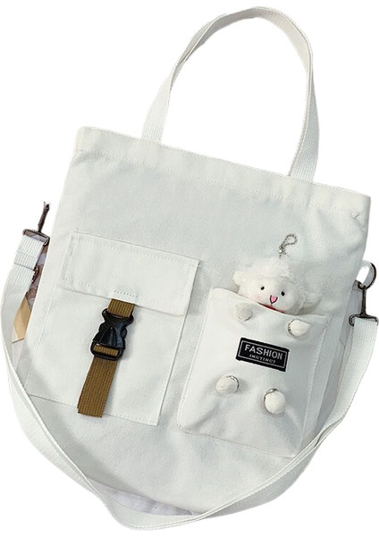 Lingyinteng Sevimli Ayı ve Kuzu Moda Öğrenci Kanvas Çanta Kadın Taşıma Çantası Omuz Crossbody Çanta Edebi Taşıma Çantası (Yurt Dışından)