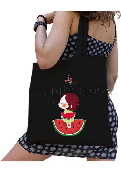 Lingyinteng Bu Bir Karpuz Değil Kanvas Tote Çanta Büyük Kapasiteli Seyahat Alışveriş Süpermarket Çantası Moda Basit Omuz Çantası Organizatör (Yurt Dışından)
