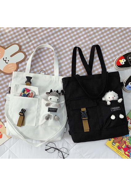Lingyinteng Sevimli Ayı ve Kuzu Moda Öğrenci Kanvas Çanta Kadın Taşıma Çantası Omuz Crossbody Çanta Edebi Taşıma Çantası (Yurt Dışından)