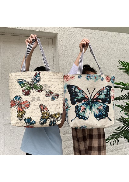 Lingyinteng Bölgesel Özellikler Yeni Moda Kadın Çantası Etnik Tarzı Kanvas Omuz Çantası Büyük Kapasiteli Basit ve Çok Yönlü (Yurt Dışından)