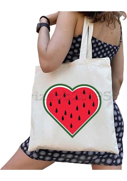 Lingyinteng Bu Bir Karpuz Değil Kanvas Tote Çanta Büyük Kapasiteli Seyahat Alışveriş Süpermarket Çantası Moda Basit Omuz Çantası Organizatör (Yurt Dışından)