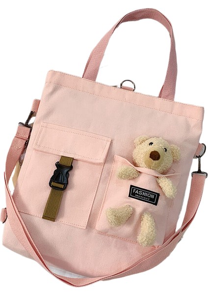 Lingyinteng Sevimli Ayı ve Kuzu Moda Öğrenci Kanvas Çanta Kadın Taşıma Çantası Omuz Crossbody Çanta Edebi Taşıma Çantası (Yurt Dışından)