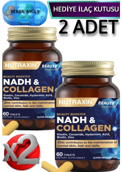 Nadh Kolajen - Collagen - Elastin - Seramid - Hyaluronik Asit - Çinko 60 Tablet x 2 Adet + İlaç Kutusu
