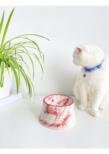 Seramik Kedi ve Köpek Mama Su Kabı Colorful Moon Bowl (Kırmızı Çizgili - Ebru Desen) fiyatları