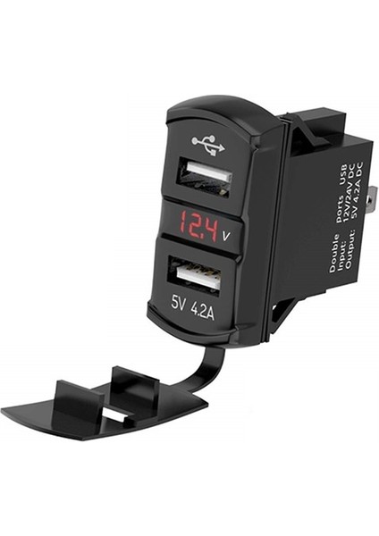 Bfy Ikili USB Soketi + Voltmetre Kare