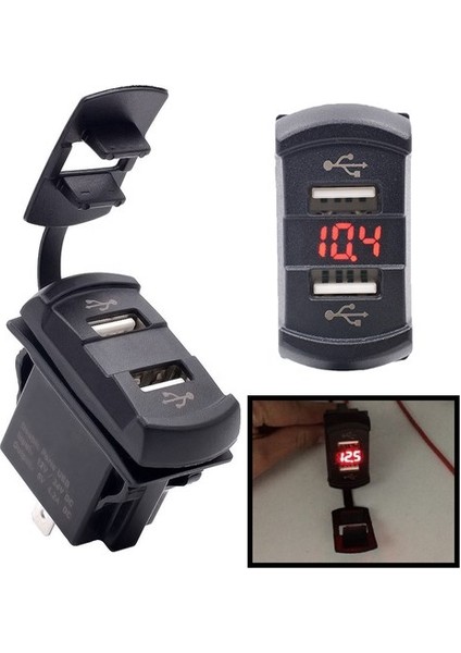 Bfy Ikili USB Soketi + Voltmetre Kare