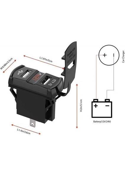 Bfy Ikili USB Soketi + Voltmetre Kare