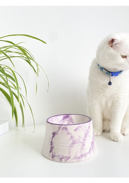 Seramik Kedi ve Köpek Mama Su Kabı Colorful Moon Bowl (Mor Çizgili - Ebru Desen)