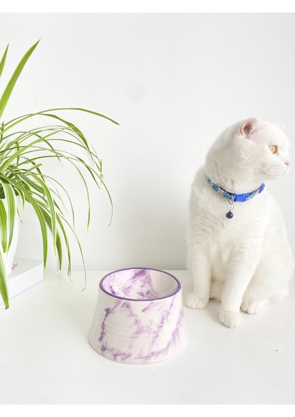 Seramik Kedi ve Köpek Mama Su Kabı Colorful Moon Bowl (Mor Çizgili - Ebru Desen) fiyatları